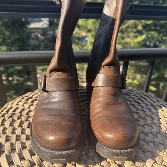 Frye Leather Brown Boots Buckle Mid Calf Pull On Right 6 Left 7 **2 Diff Sizes** - Picture 16 of 16